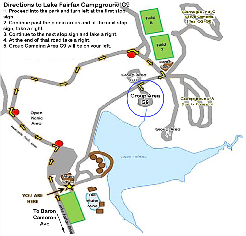 Map to Lake Fairfax Campground G9